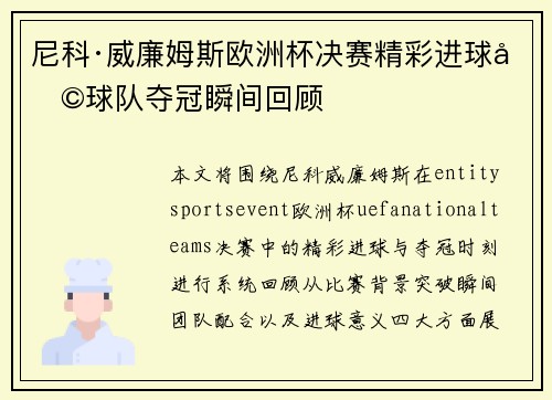 尼科·威廉姆斯欧洲杯决赛精彩进球助球队夺冠瞬间回顾