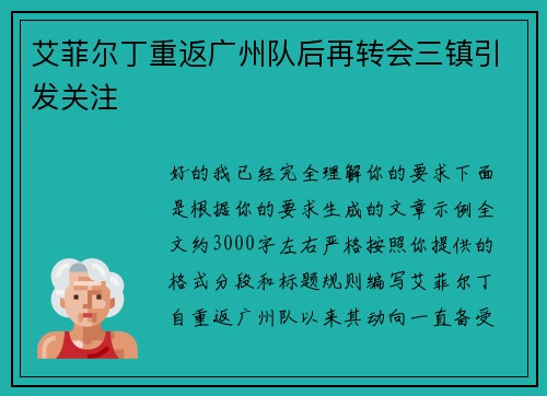 艾菲尔丁重返广州队后再转会三镇引发关注